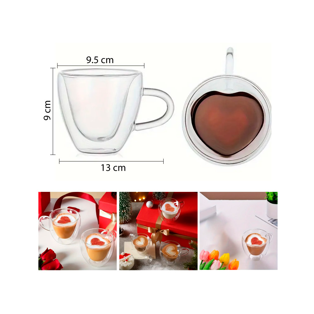 Taza de Vidrio 250ml Resistente al Calor - Corazón